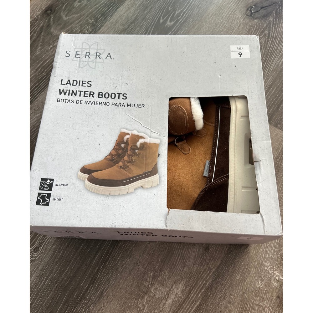 NEW Serra Winter Boots Women Size 9 Brown Waterproof Leather Faux Fur Lined